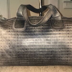 Valentino Metallic Gray Logo Tote